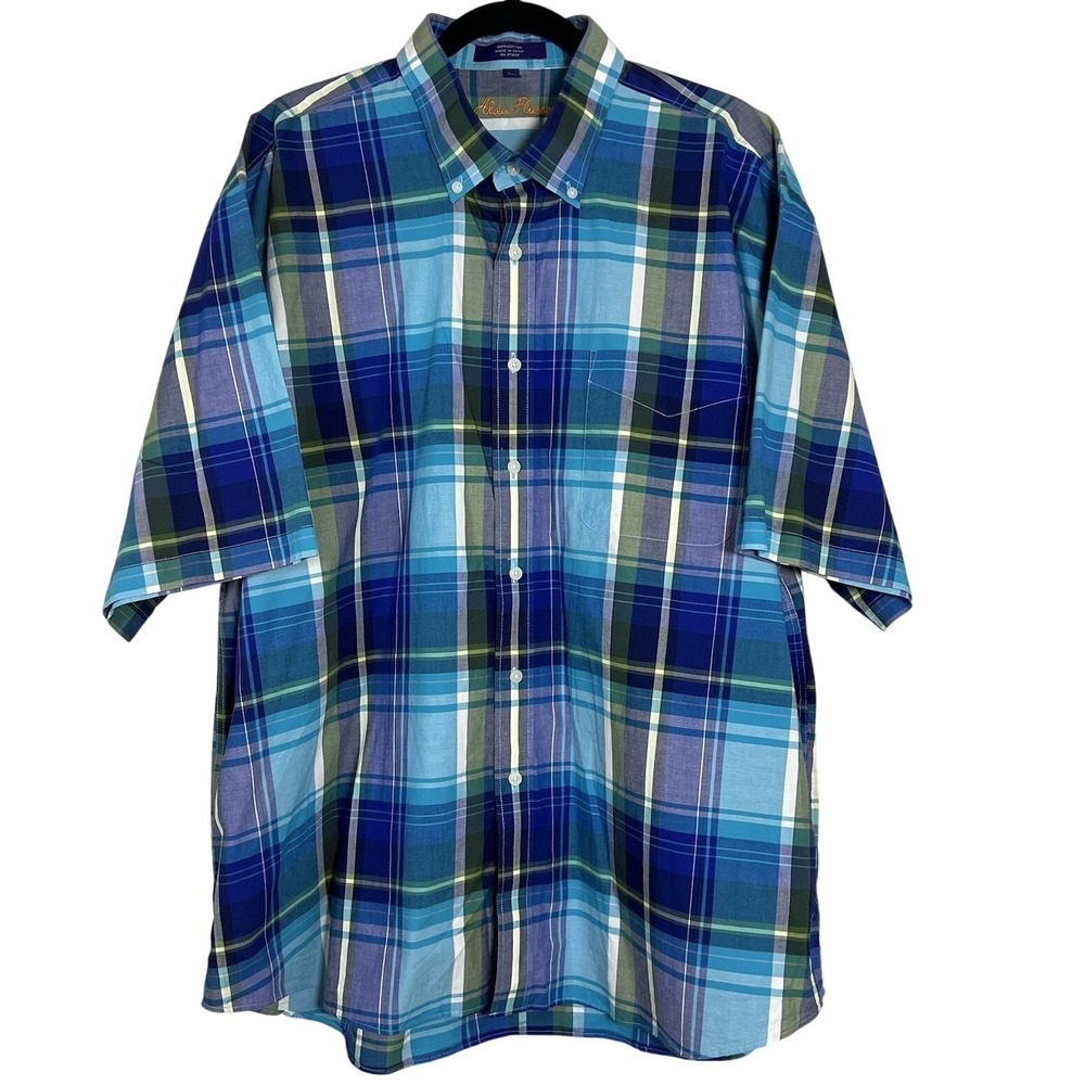 Alan Flusser Multicolor‎ Men's XXL Short Sleeve Cotton Shirt Button-Down Plaid
